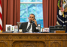 President Obama on Phone with Hassan Rouhani Source: Pete Souza, wikicommons.org