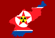 Nuclear symbol inside the star of the North Korean Flag - the flag inside the shape of the country of North Korea