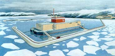 Artist conception of a floating nuclear power plant