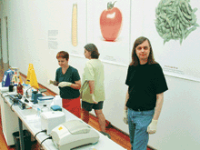 Kurtz (right) at a 2003 exhibit in Frankfurt with equipment later confiscated by the FBI. Source: Critical Art Ensemble