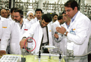 Photo taken during a tour by Iranian President Mahmoud Ahmadinejad of the Natanz uranium enrichment plant, showing one of more than 1,000 illegally acquired US-made pressure transducers at the facility. Source: Website archive of the president of Iran, www.president.ir (as accessed by the Institute for Science and International Security, 2014).
