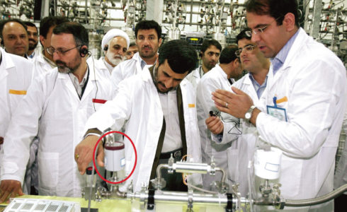 Photo taken during a tour by Iranian President Mahmoud Ahmadinejad of the Natanz uranium enrichment plant, showing one of more than 1,000 illegally acquired US-made pressure transducers at the facility. Source: Website archive of the president of Iran, www.president.ir (as accessed by the Institute for Science and International Security, 2014).