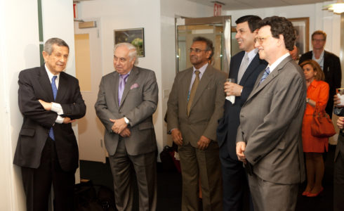 Ambassador Shaker on the occasion of the reissuing of his book in 2010. He is chatting with three other NPT Review Conference Presidents—Ambassadors Sergio Duarte, Jayantha Dhanapala, and Abdallah Baali—and Professor Potter (src: CNS)