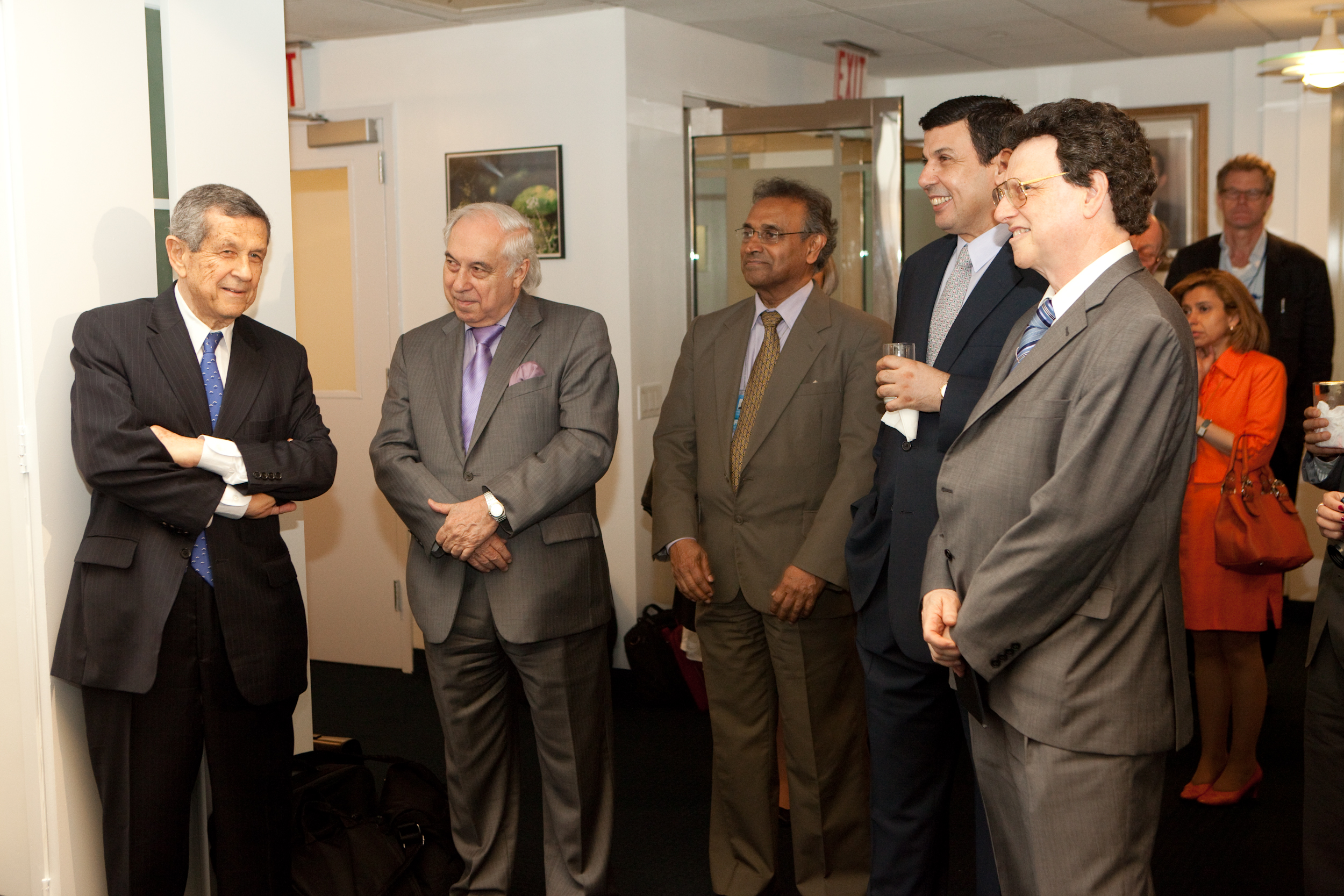 Ambassador Shaker on the occasion of the reissuing of his book in 2010. He is chatting with three other NPT Review Conference Presidents—Ambassadors Sergio Duarte, Jayantha Dhanapala, and Abdallah Baali—and Professor Potter (src: CNS)