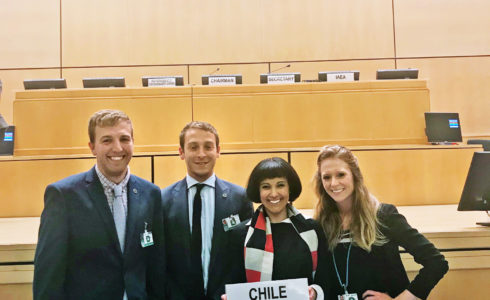 CNS staff and graduate research assistants joined Chilean diplomat, Pamela Moraga (center), on the Chilean delegation to the 2018 NPT PrepCom.