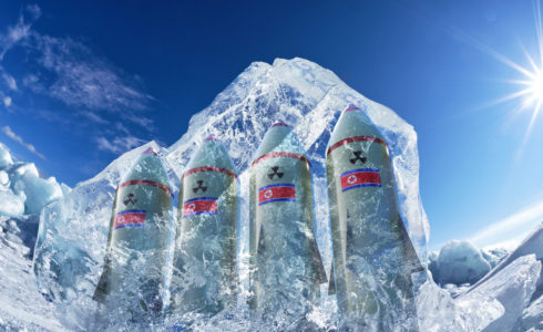 North Korean missiles trapped in ice with sunshine photo illustration