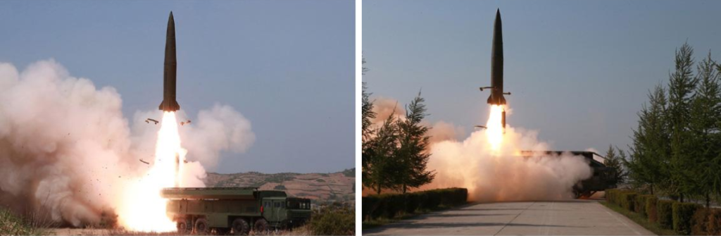Left: SRBM launched on May 4; right: SRBM launched on May 9. Image credits: Rodong Sinmun.