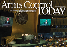 Arms Control Today cover with image of UN meeting NPT