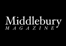Logo with just the words Middlebury Magazine white on black background