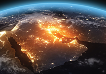 3D rendering satellite image of middle east at night