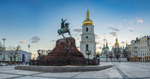 Monument to Bohdan Khmelnitsky with St. Sophia Cathedral in the background in Kyiv, Ukraine (Src: Shutterstock)