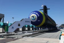 The Brazilian Navy’s first Scorpène-class submarine S40 Riachuelo, launched in December 2018. The first Brazilian nuclear-powered attack submarine SSN Alvaro Alberto is scheduled for 2030.
