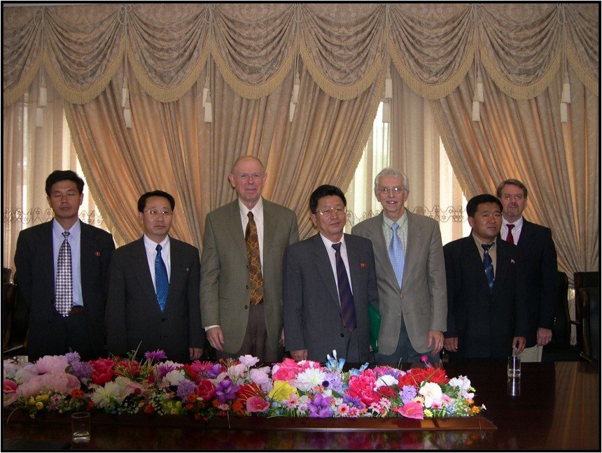 North Korean officials and the American delegation at a meeting in 2005