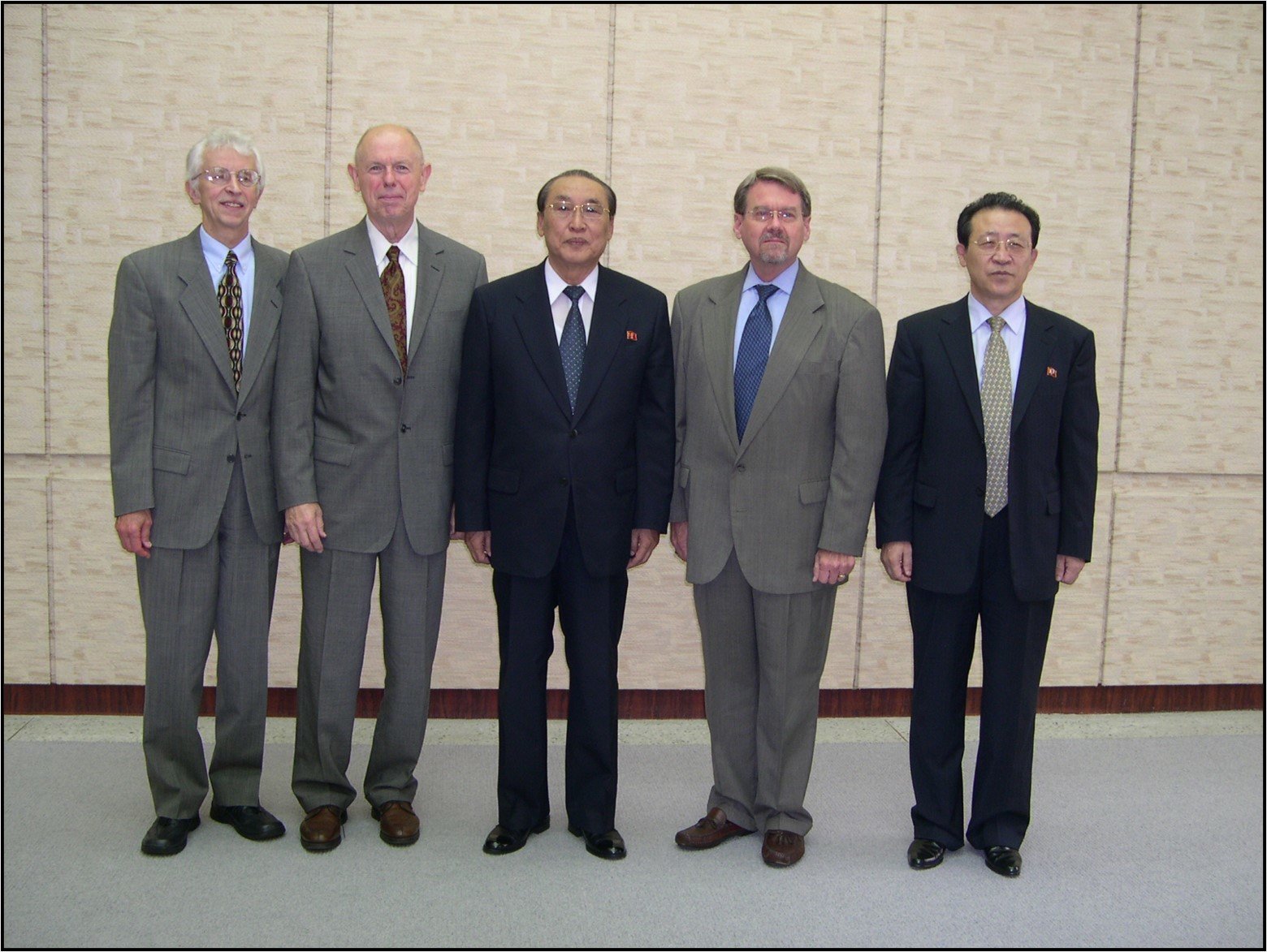 Group of three Americans and two North Korean hosts in Aug. 2005