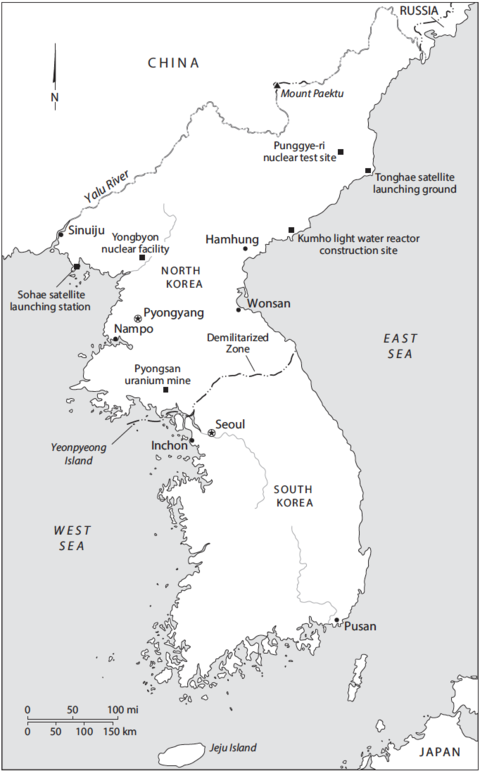 Map of the Korean Peninsula with points labeling key sites.