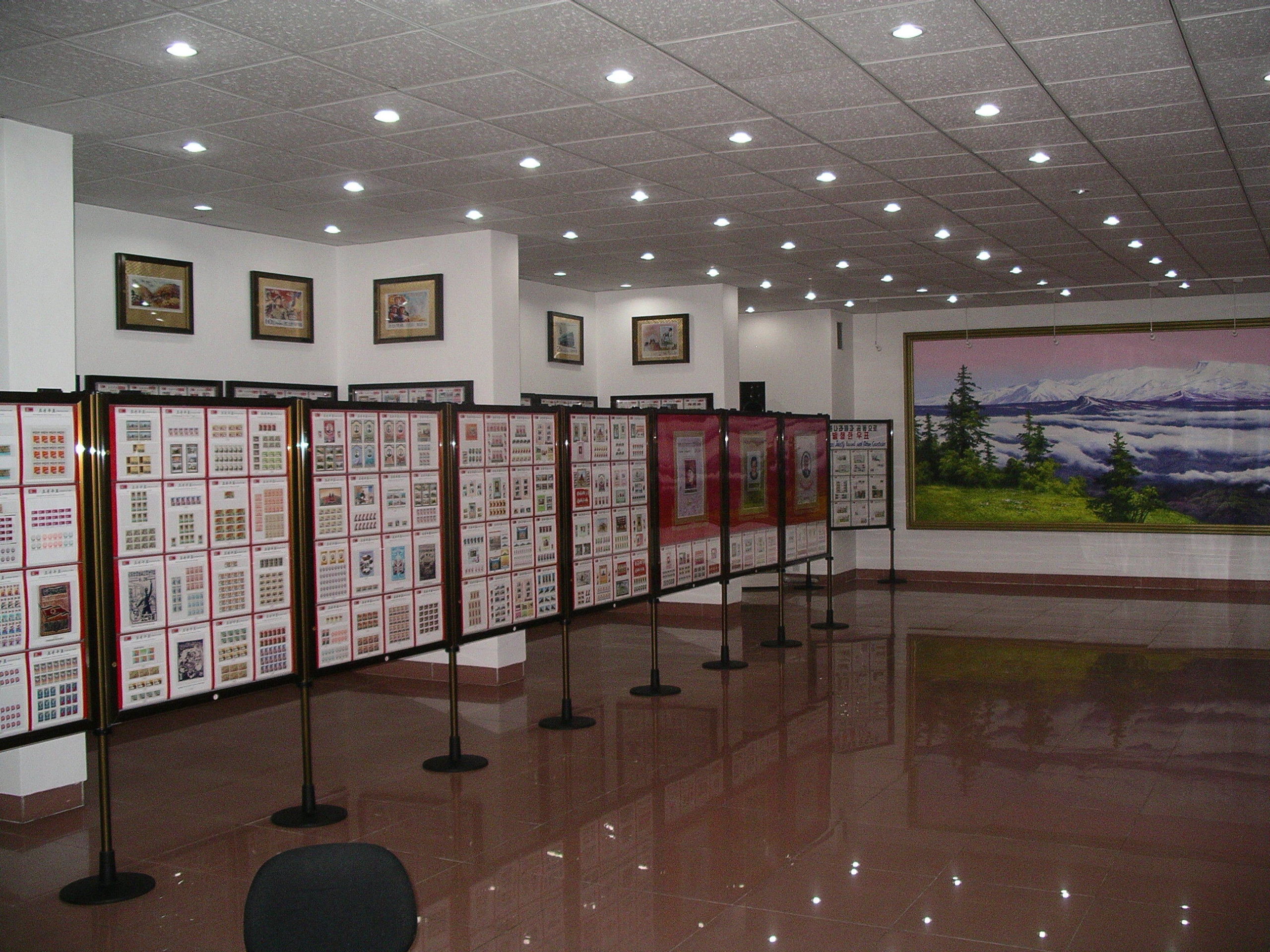 Vertical displays with collections of stamps