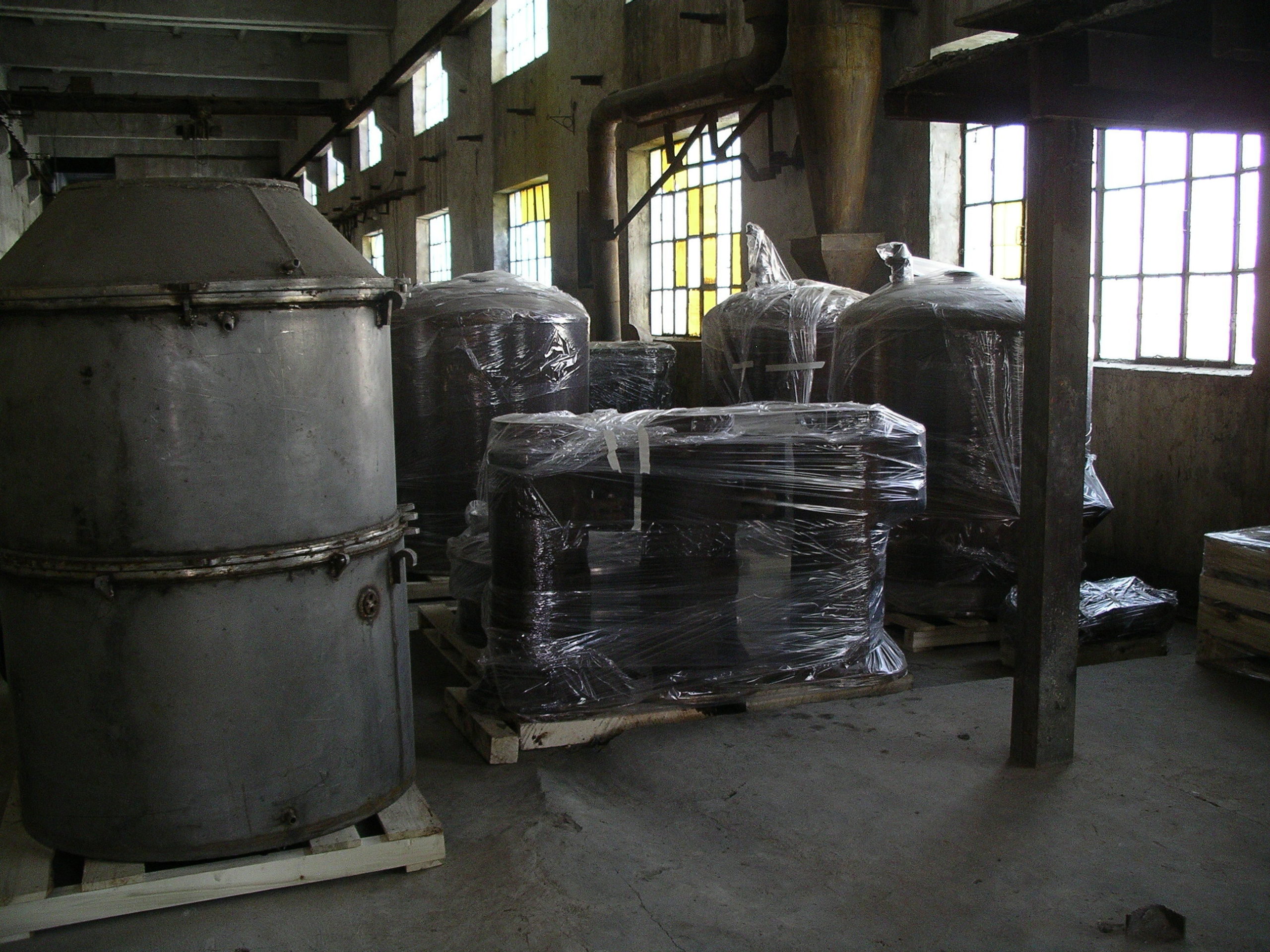 Heavy tanks and metal equipment in plastic for storage