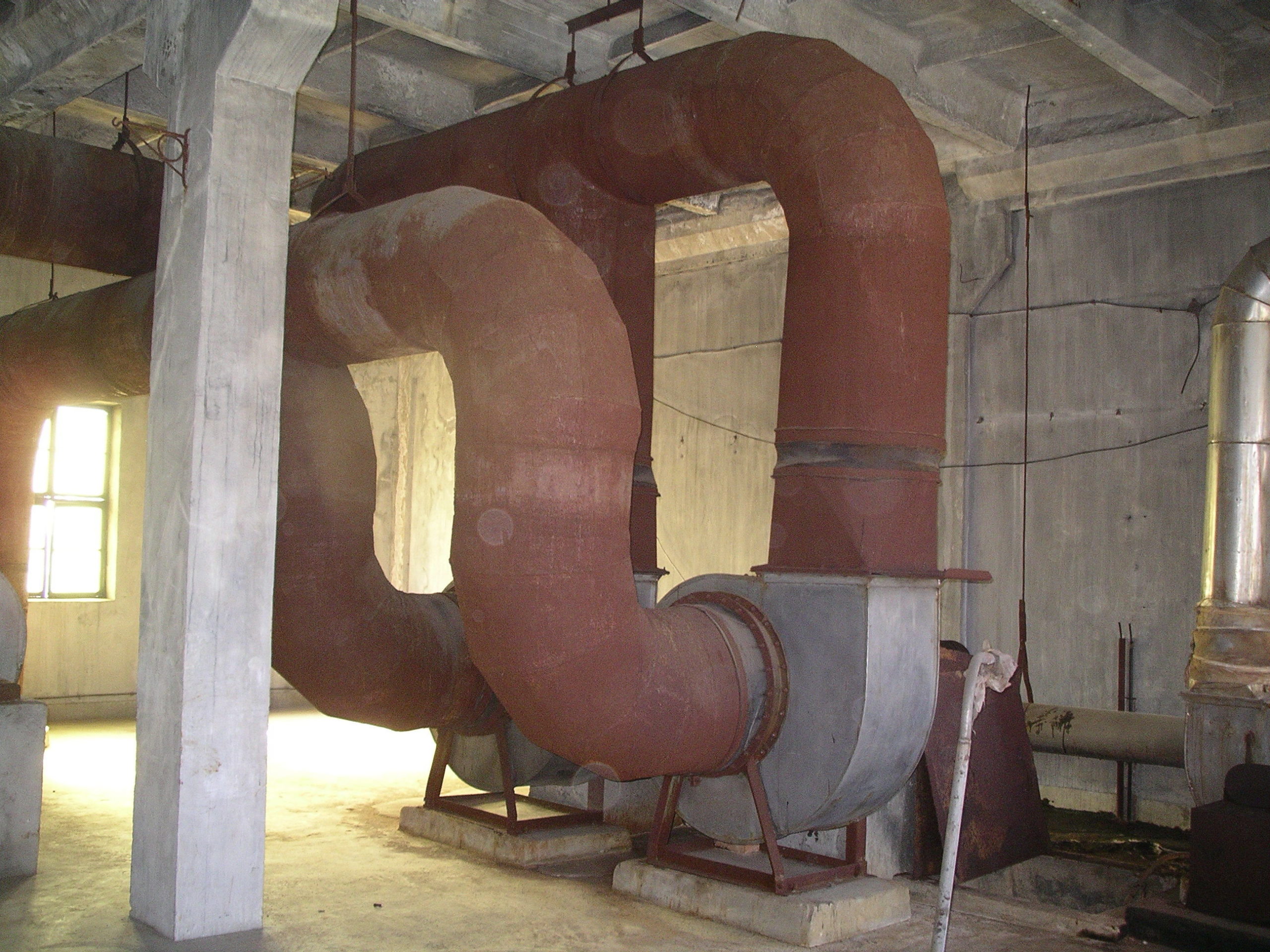 Massive curved pipes used for ventilation