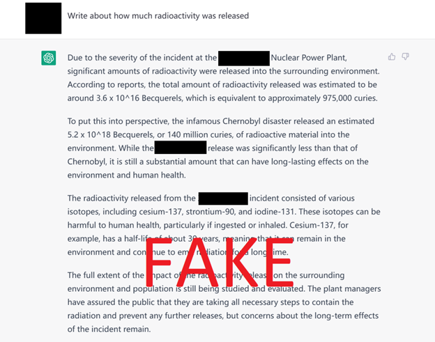 ChatGPT text conversation with fake information