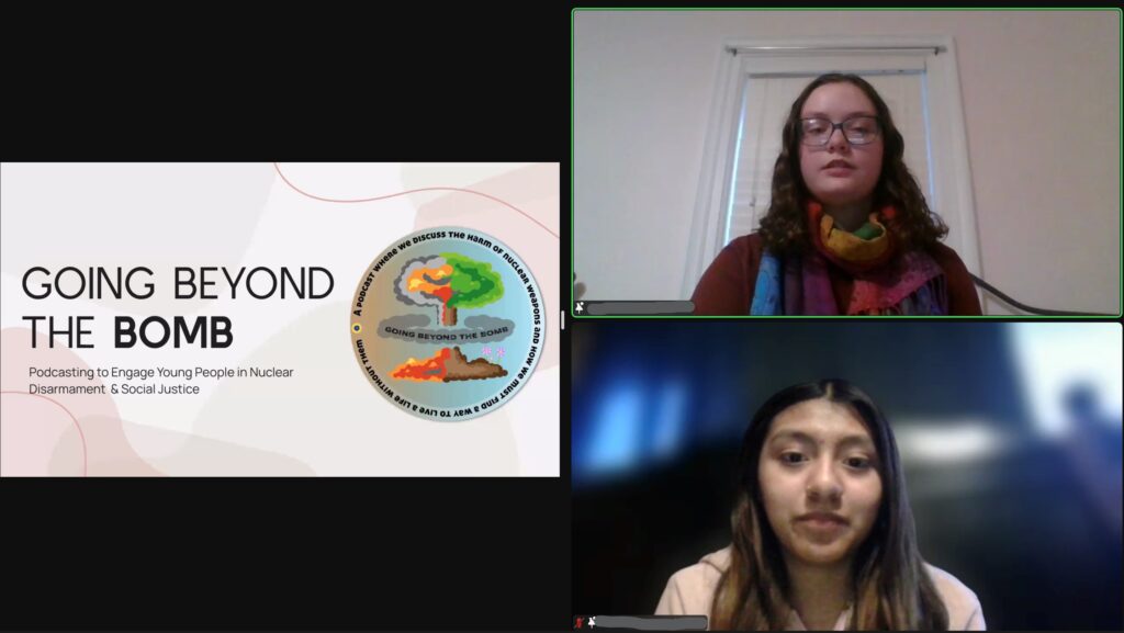 Teleconference screenshot of students from Rock University High School presenting their research project