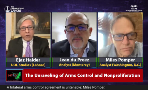 CNS’ Experts Jean du Preez and Miles Pomper were hosted at the Center for Security, Strategy and Policy Research’s program “InFocus with Ejaz Haider” for a conversation on the future of arms control and nonproliferation in the wake of Russia’s de-ratification of the CTBT and other ongoing events.