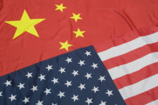 Closeup of Flags of United States Of America and China