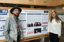CNS VT intern Ella Gincherman '27 presents at Middlebury's Summer Research Symposium. Pictured alongside Dr. Stephen Herzog, Director of CNS Vermont.