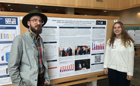 CNS VT intern Ella Gincherman '27 presents at Middlebury's Summer Research Symposium. Pictured alongside Dr. Stephen Herzog, Director of CNS Vermont.