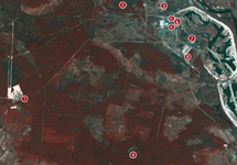 Photo of the interactive photo, a satellite view of fires with dots