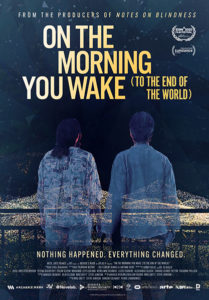 One the Morning You Wake movie poster with two transparent people in front of a mountain range 
