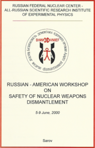Cover with the title, Russian-American Workshop on Safety of Nuclear Weapons Dismantlement