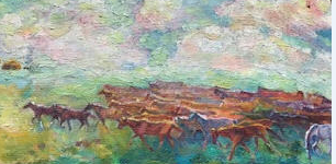 A painting of horses bought from a street artist in Almaty, 1997